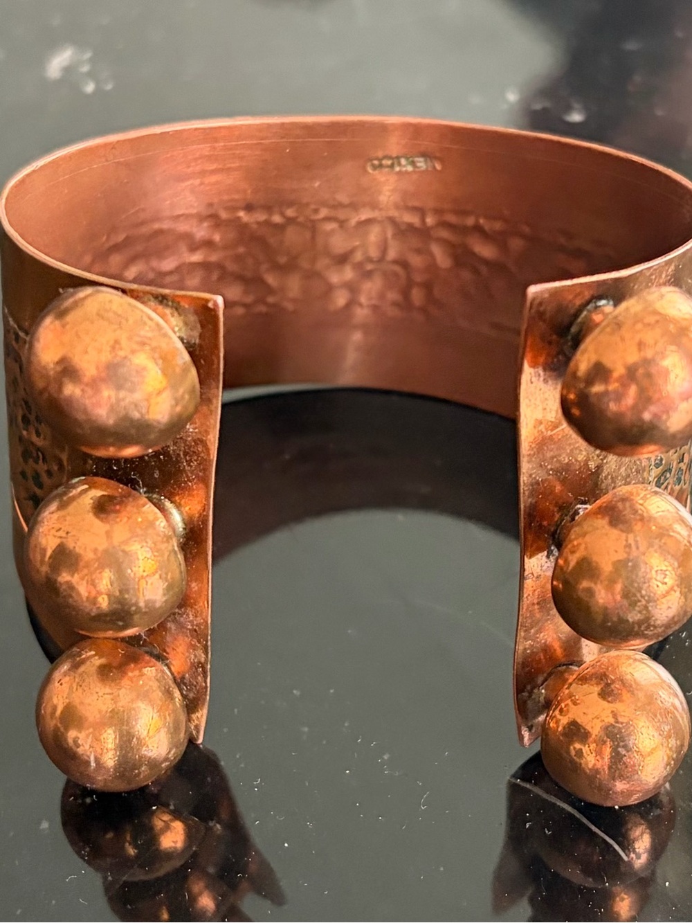 Vintage 1940s Mexican Modernist Hammered Copper Cuff Bracelet Stamped Mexico